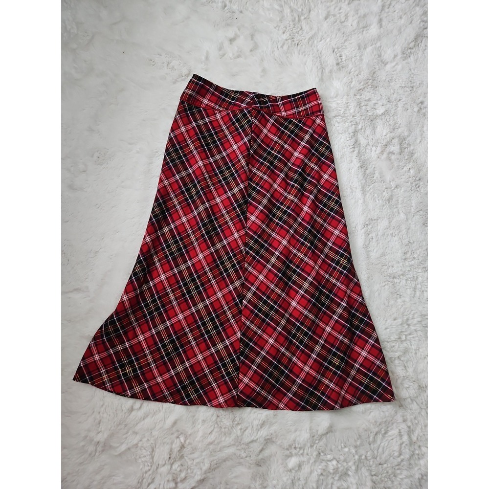 Holiday Editions Red Plaid Midi Skirt Size 4 Tartan Christmas A-Line Vintage